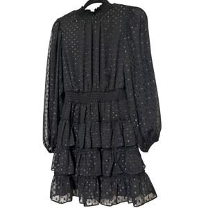 Express Black Metallic Clip Dot Tiered Mini Dress size XL